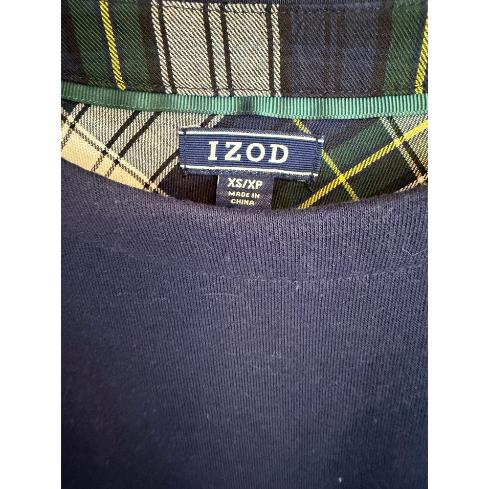IZOD Womens Navy Blue Layered Plaid Hem Sweatshirt Side Tie Top XS - Picture 5 of 5